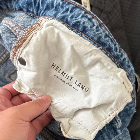 Helmut Lang High Rise Crop Slim Blue Denim Jeans with Frayed Hem - Picture 6 of 7